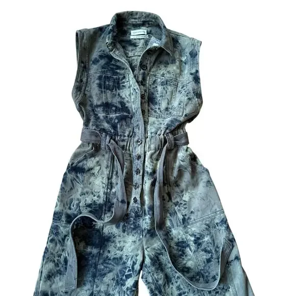 Urban Outfitters Blue Sydney Tie Dye Utility Sleeveless Jumpsuit Size Small